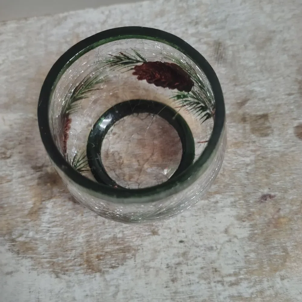 Yankee Candle Green and Red Glass Holder